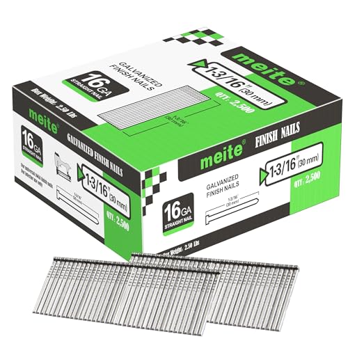 meite 16 Gauge Finish Nails 1-3/16IN Galvanized Straight T-Nails 2,500 PCS - size: 1-3/16" Length