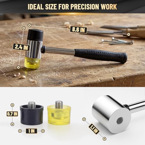25mm Double-Faced Rubber Mallet Hammer – Soft Non-Marring Rubber Head, Lightweight & Shockproof with Non-Slip Handle, Durable Scratch-Free Tool for Jewelry, Leather, Flooring, Tile & DIY