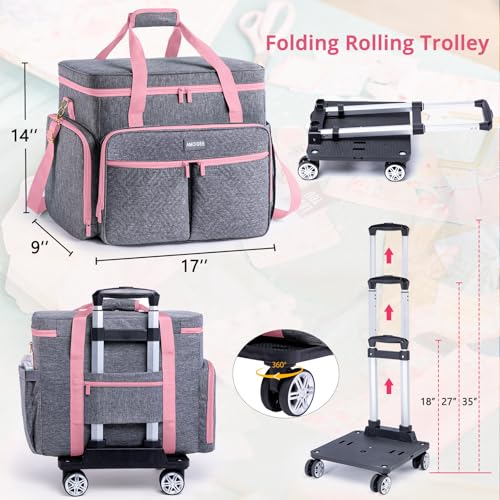 AMOIGEE Rolling Craft Bag with Wheels for Sewing Machine & Craft Supplies - color: Pink, size: With Wheels