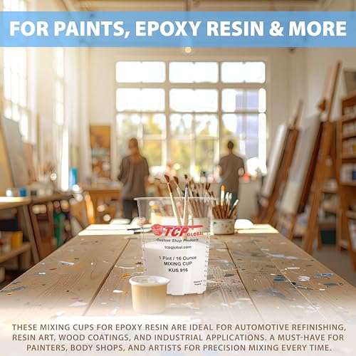 Custom Shop Paint Mixing Cups, 16-Ounce, Box of 100, Plastic Measuring Cups - color: Cups - Box of 100 + 12 Lids