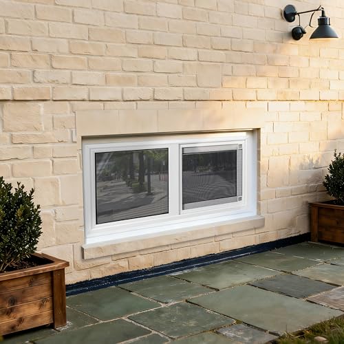 Vinyl Basement Window, Bathroom Sliding Window 32" x 22" White | Double Pane Insulated Tempered Glass and Fiberglass Screen for Basement, Bathroom, Shed - size: 32x22 IN