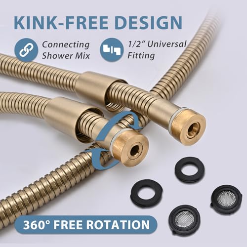 59 Inches 304 Stainless Steel Shower Hose Extra Long Gold - color: Gold, size: 59 Inches