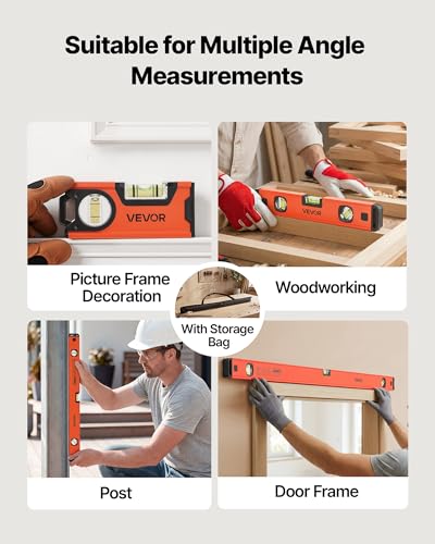 VEVOR Torpedo Level, 4-Piece Included 4/12/24/40 in, Magnetic Leveler Tool Set Aluminum Alloy, with Clear 3 Green Vials, Hanging Hole, Box Beam Multi-angle Measurement for Construction Home Renovation - size: 4/12/24/40 inch set