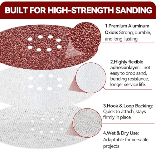 9 Inch 8 Hole Sanding Discs 30 Pack, 5 Pcs Each 40 60 100 120 180 240 Grit - style: 8 hole 40/60/100/120/180/240 Grit