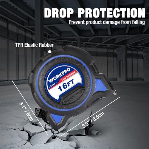 WORKPRO 16FT Tape Measure, 2 Pcs Heavy Duty Retractable Tape Measurement - color: Blue, size: 16FT