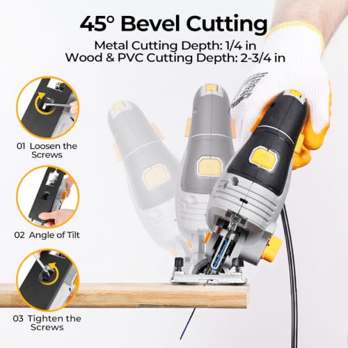 DEKO Electric 800W Jigsaw Tool Power Jig Saws for Woodworking, Wood Cutter Hand Tool with 6 Variable Speed,LED Light