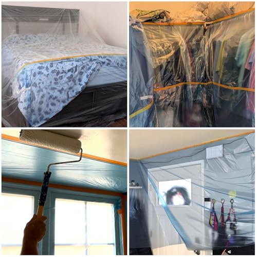 ASelected 6 Roll Pre-Taped Masking Film, 43' x 65'' Painters Plastic Roll with Painters Tape and Plastic sheeting, PE Masking Film for Walls, Cars, Carpets