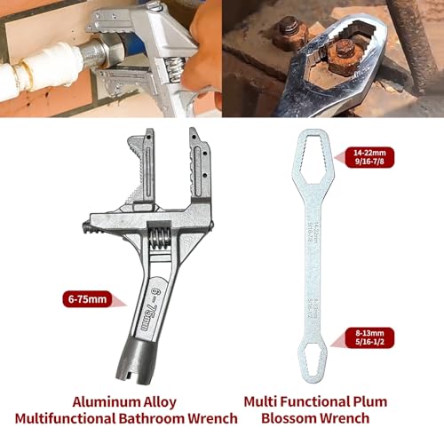 Professional Basin Wrench Set, 7-Piece Sink Faucet Installation Tool Kit, 9-in-1 Adjustable Plumbing Spanner, Wide Jaw, 10-70mm Range