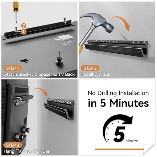 Studless TV Wall Mount for Drywall, No Stud Hanger for 12–55 Inch, No Drill Wall Mount TV Bracket, VESA Max 400x400, Up to 100lbs, Low Profile, Tilts 5°, No Damage, Easy Install for Rental Apartment - size: 12"-55"
