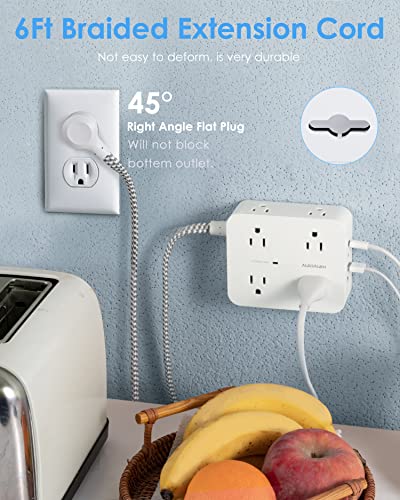 HANYCONY 6Ft Surge Protector Power Strip USB C, 1080J, 8 Outlet Extender - color: White, size: 6ft