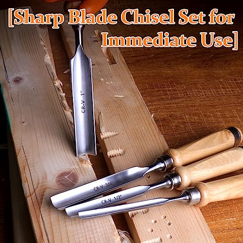 ATOPLEE Wood Chisel Set for Woodworking, 4 pcs Professional Wood Carving Chisel Tool Carpenter Gouge CR-V Steel Semi-Circular Edge Sharp Blade 6mm(1/4")/12mm(1/2")/18mm(3/4")/25mm(1") - size: Semi-Circular-4 Piece Set (6mm/12mm/18mm/25mm)