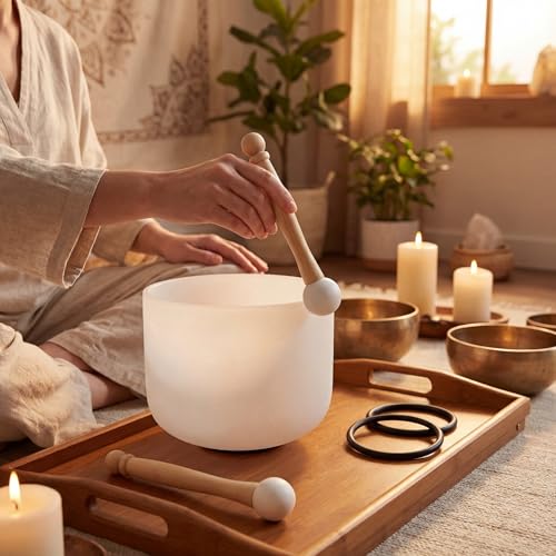 Nuanchu 4 Pcs Rubber Singing Bowl Mallets with O Rings, Wood Handle