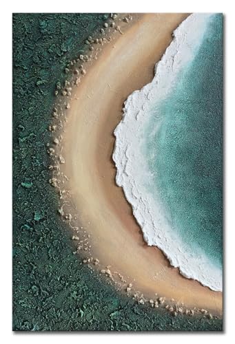 Large Abstract Beach Oil Painting, 30x45 Inch Hand-Painted Heavy Textured Wall Art Decor with Real Stones, Modern Coastal Seascape Artwork for Living Room Bedroom Bathroom Office Home Decoration - color: YH-B206