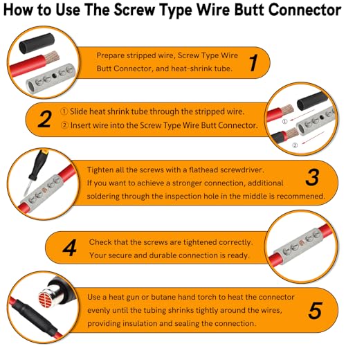 2 Gauge Wire Butt Connectors 6 PCS Tinned Brass Mechanical Butt Splice Connectors Kit 2 AWG Mechanical Repair Splice Kit Splice Screw Sleeves 6 PCS Mechanical Splices with 6 PCS 3:1 Heat Shrink Tubes - color: Tinned Brass