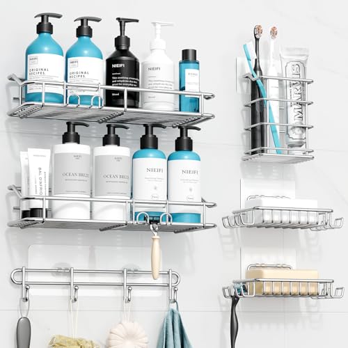 Nieifi Shower Caddy Adhesive, Shower Shelves, Shampoo Holder for Bathroom - color: A-Silver, size: 6 Pack