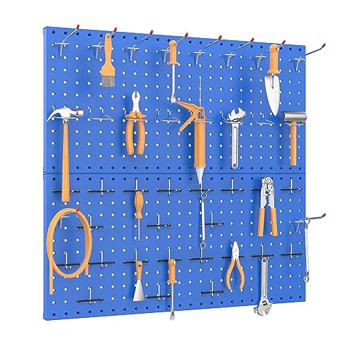 TORACK Metal Pegboard Wall Organizer 24"x24" 70 PCS Tool Storage Pegboards - color: Blue