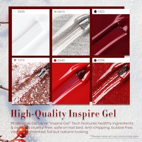 modelones Fall Gel Nail Polish Set, 6 Colors Red White Gold Silver Giltter - color: A A3 White Red