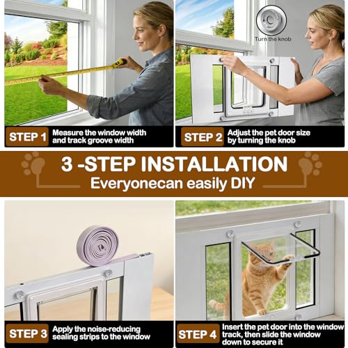 Cat Door for Window, Quick Installation Adjustable Width of 24"-28", 4 Locking Modes, Magnetic Closure Design, Weatherproof Cat Door Window Insert - size: 24-28 inches