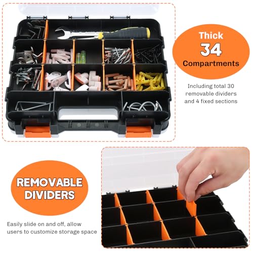 Small Parts Organizer Storage Case Tools Box 34-Compartments - color: Orange