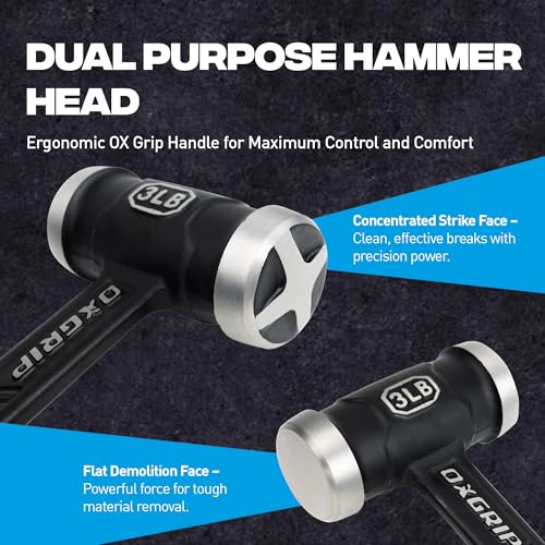 OX Ultrastrike 3 lb Sledge Hammer - Vibration Dampening - size: 3lb Club Hammer