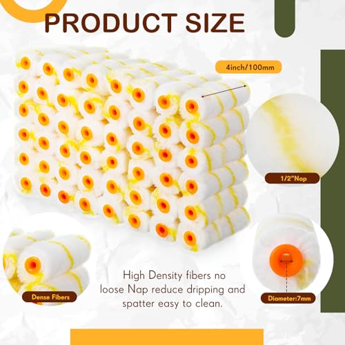 Leumoi 200 Pcs 4 Inch Mini Paint Roller Cover, Yellow - color: white and yellow