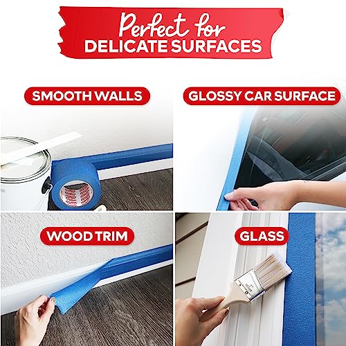 XFasten Blue Painter's Tape, 2 Inch x 60 Yards (12-Pack) Blue Painters Masking Tape Bulk - Sharp Edge Line Technology, Produces Sharp Lines | Residue-Free and Artisan Grade Wall Trim Tape - size: 2 Inches x 60 Yards (12-Pack)