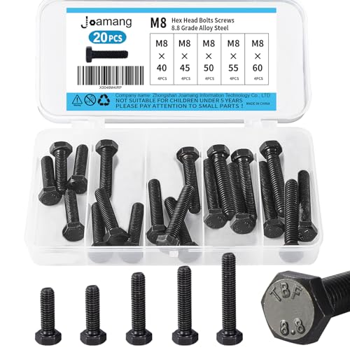 M8 x 40mm 45mm 50mm 55mm 60mm Hex Bolts, Hexagon Head Screw, 8.8 Grade Alloy Steel, Black Oxide Finish, Metric Full Machine Thread, Assortment Kit 20PCS - size: M8 x 40-60 mm(20PCS)