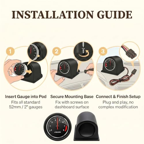 Car 2" 52mm Gauge Pod, ABS Plastic Console Dashboard Pod Holder, Waterproof Auto Console Dash Meter Cup, Car Black Single Hole Pillar Gauge Pods, Universal for Most Cars/Trucks/Boats