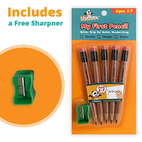 Channie's My First Pencil, Easy-to-Hold Jumbo Pencils for Preschoolers, Kindergarteners & 1st Graders, Brown Wooden 2B Fat Pencils for Kids Ages 3-7, 2 Pack (5 Each) + Sharpener - style: Easy to Hold Wooden Lead 2B Graphite Pre-Sharpened Pencils