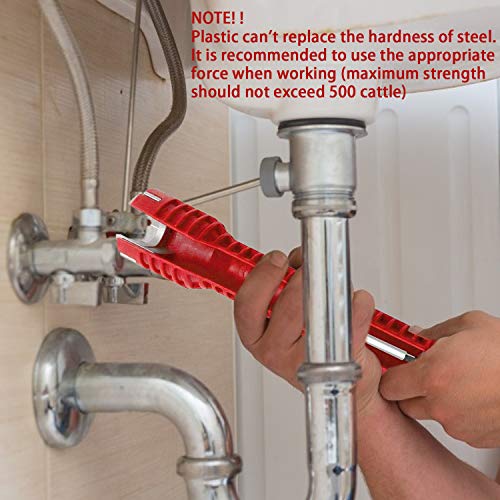 8-in-1 Faucet & Sink Installer Wrench - Red, Plastic, Ratchet, Plumbing Tool - Includes 2 Replaceable Heads (34mm & 40mm), 40 Washer Gaskets, 2 Thread Seal Tape - Plumbing Wrench