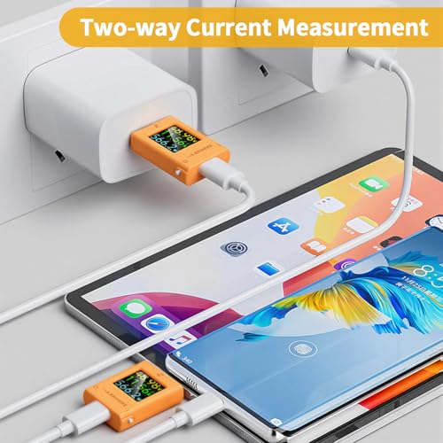 USB C Power Meter USB C Tester, 6-Digit USB Multimeter 4.5-50V 0-12A Two-Way Measurement Voltage Current Capacity Amp Volt Voltmeter Ammeter Detector Color Display Digital Tester for Chargers Cable - color: Orange