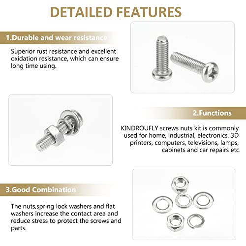 382 Pieces M4 x 5/6 /8/10 /12/16 /20mm Phillips Pan Head Machine Screws Nuts Washers Assortment Kit, 304 Stainless Steel, Fully Machine Thread - size: M4