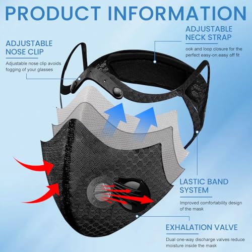 Threlaco 6 Pcs Dust Mask Reusable Respirator Mask - color: Black, Dark Blue, Sky Blue, Dark Gray, Rose Red,white