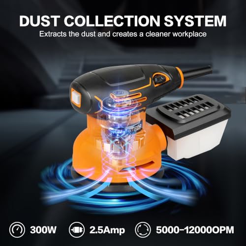 5" Orbital Sander,300W 5000-12000OPM Variable Speed 20 Sandpapers - style: Dust box