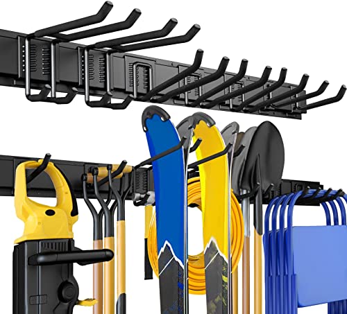 UUP 48" Garage Tool Organizer Wall Mount, 440lbs Garden Garage Storage Garage Organization with Adjustable Heavy Duty Hanging Hooks, Yard Rack Hanger System Shovel Rake Broom Ladder Holder, Men Gift - size: 48" Alloy Steel with 3 Panels & 7 Hooks