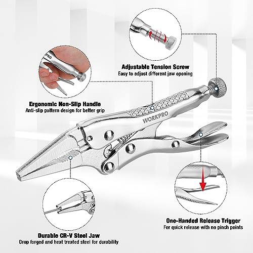 WORKPRO 4-1/2 inch Mini Long Nose Locking Pliers - size: 4-1/2"