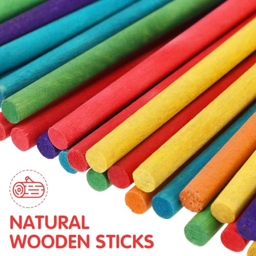 Healifty Wooden Craft Sticks, 50-Pack 5.9 Inch Colorful Round Dowels