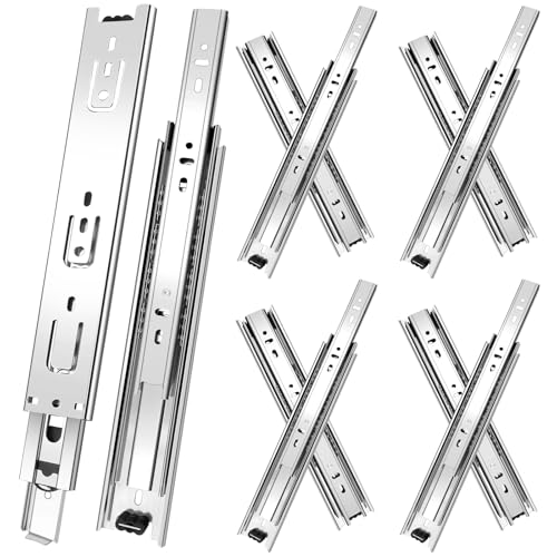 18 inch Drawer Slides 4 Pairs (8pcs) 3 fold Full Extension Side Mount Cabinet Drawer Glides 18" Silver Cabinet Rails for Dresser, Cabinet, Kitchen,Trash Can, Wardrobe 100 LB Capacity - size: 18 Inch