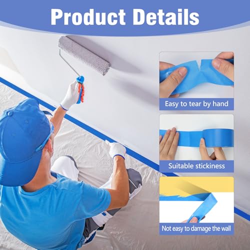 3 Rolls Painters Tape 2 Inch Wide Blue Painters Tape for Wall Painting - size: 3rolls/2in（L)