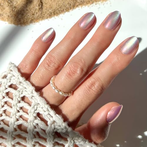 Glamnetic Press On Nails - Short Oval, Velvet Fake Nails 30 Pc Full Kit - color: 2B - Oyster