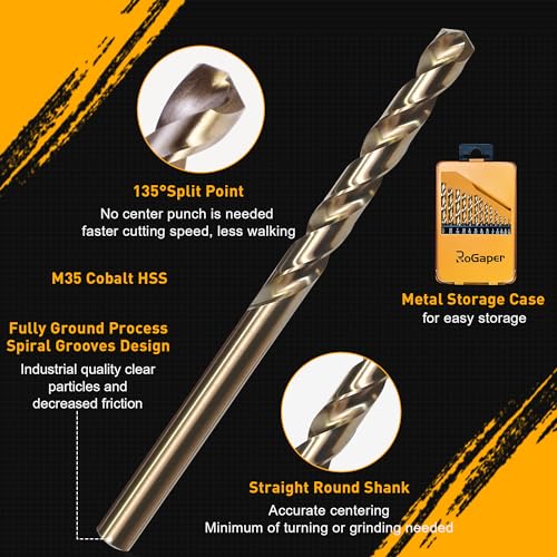 13Pcs Cobalt Drill Bit Set, M35 HSS Jobber Length Drill Bit for Hardened Metal, Cast Iron, Stainless Steel, Plastic, and Wood, 1/16" - 1/4" - style: 13PCS