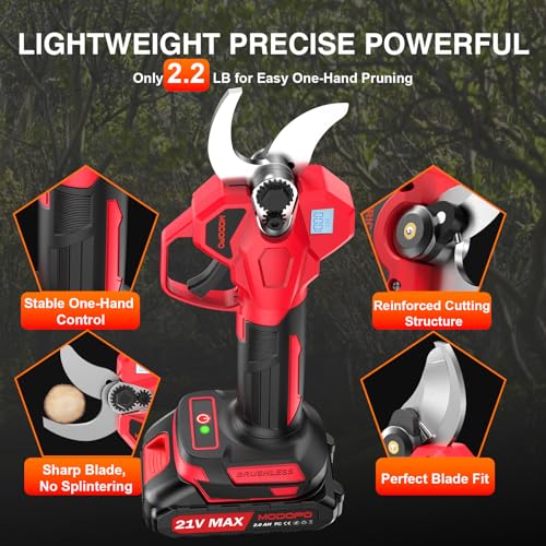 Electric Pruning Shears, Upgraded 2.1" Cutting Garden Shears with LCD Display, Brushless Motor Cordless Power Pruner with 2.0 Ah*2 Batteries for Garden Tree Pruner Branch - style: 2.1" red