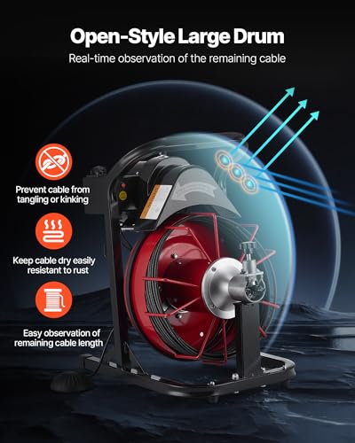 VEVOR Drain Cleaner Machine 50 FT x 5/16 Inch, Auto Feed Sewer Snake Auger with 4 Cutters & Air-Activated Foot Switch for 2" to 4" Pipes - style: 50 FT x 5/16''