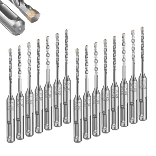 Geinxurn 5/32" x 4" SDS Plus Rotary Hammer Drill Bits, 15PCS Double Thread Masonry Drill Bits Set Carbide Tipped, Drilling in Brick, Stone and Concrete, Cement Walls - size: SDSBIT053204-015