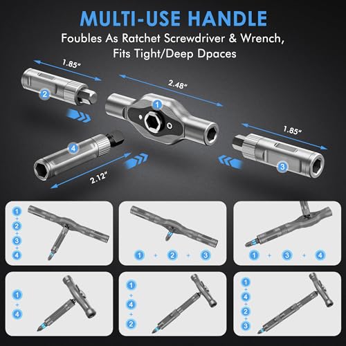 Asnish 34 in 1 Magnetic Screwdriver Set with Ratcheting Multi Bit - color: Black-gray, size: 34 In 1