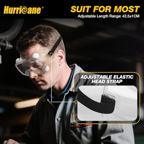 HURRICANE 2 Pack PVC safety goggles, UV400 transparent lenses, with white air valve, anti-fog function, adjustable elastic band