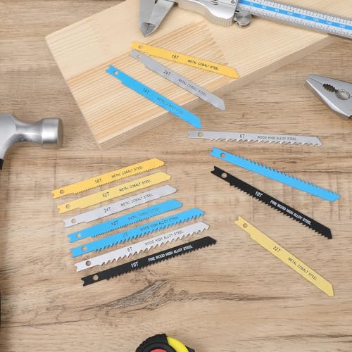 TIESOME 14Pcs U-Shank Jig Saw Blade Set, Carbon Steel Jig Saw Blades