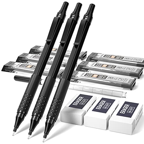 Nicpro Metal Mechanical Pencils Set 0.5 & Solid Carpenter Pencil for Architect, Engineering