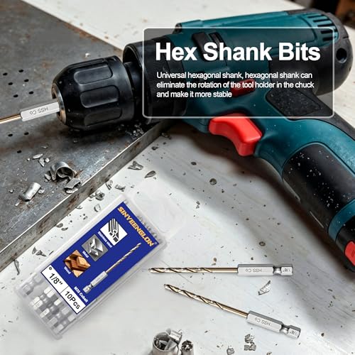 1/8 Drill Bits for Metal and Hard Steel (10pcs),M35 Cobalt Hex Shank Quick Change Impact Drill Bit Set,with Storage Case - size: 1/8(10pcs)
