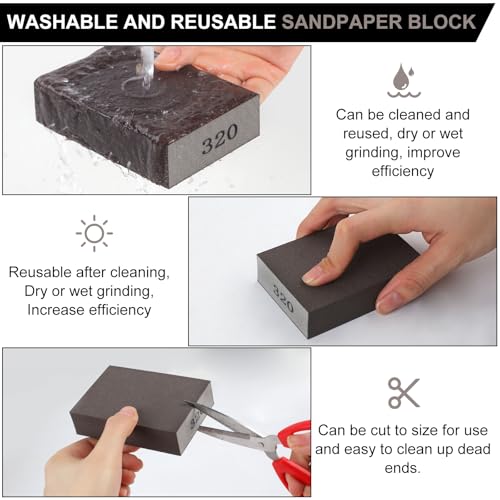 Romeda 8-Pack Sandpaper Block, 320 Grits Washable and Reusable Handmade Sanding Sponge, Drywall Sandpaper Blocks for Wooden Drywall Sheetrock and Metal Glazing - color: 320 Grits, size: 8-Pack